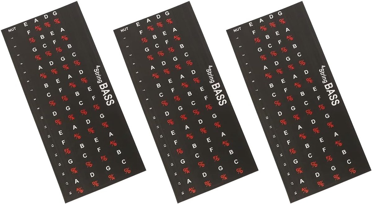 Bassgitaar stickers - 3 stuks - Fretboard labels - Leer eenvoudig spelen - ShopVlot