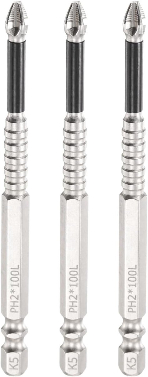 3 stuks bit PH2 (#2) anti-slip punt 1/4 inch zeskantschacht 100 mm lange magnetische kruisschroevendraaier boorschroefbits voor het verwijderen van bevestigingsschroeven