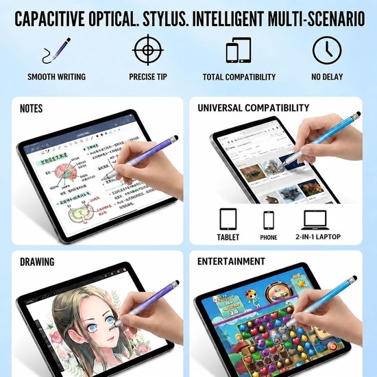 Stylus voor tablets en smartphones, 2-in-1 universele capacitieve stylus voor S-ung/Leovo/Xiaomi/iPhone/Tablet/iPad Pro/Mini/Air, hoge precisie en gevoeligheid — afbeelding 4