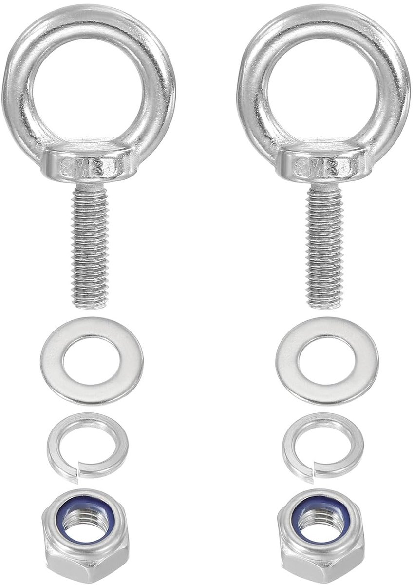 M8 x 25 mm oogschroeven met moer, set van 2 304 roestvrij stalen hefschouders, oogbout lift schroefdraadschroeven om op te hangen, zilver