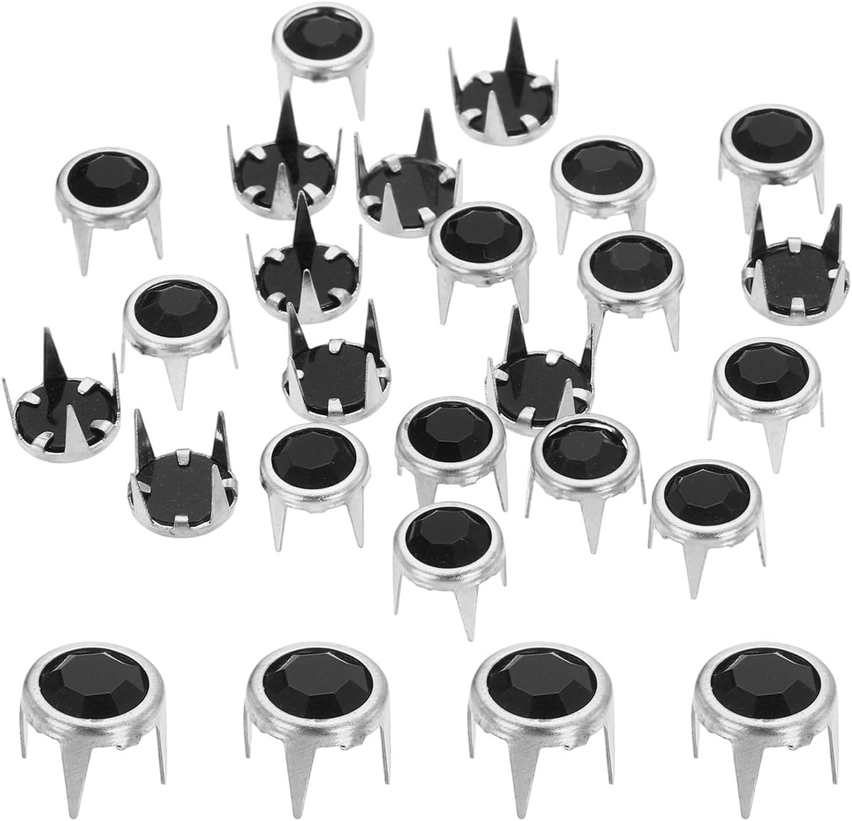 50 stuks 8 mm diamantklinknagels met platte bodem, klauwvorm, decoratieve metalen klinknagels, zilverkleurig en zwart.