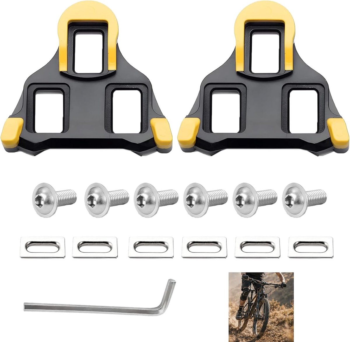 Compatibel met Shimano SPD SL, fietsnoppen voor SH10 SH11 SH12, pedaalwiggen voor racefiets, antislip, met drijfvermogen 6°, voor fietsschoenen, 2 wiggen, 6 schroeven en 6 sluitringen