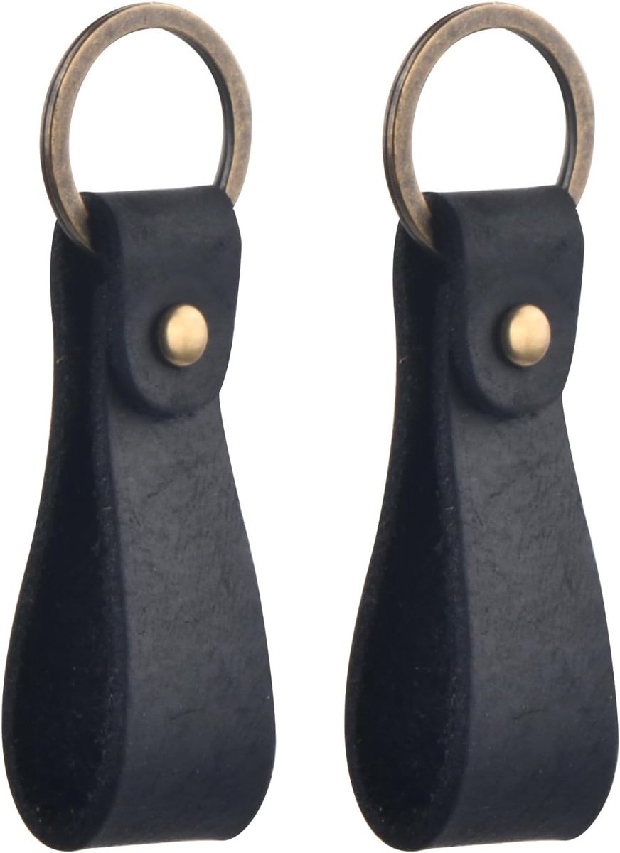 Sleutelhanger van echt leer, hoogwaardig, 2 stuks, metalen sleutelringen met leren band, sleutelkoord, leren sleutelhouder, voor dames en heren