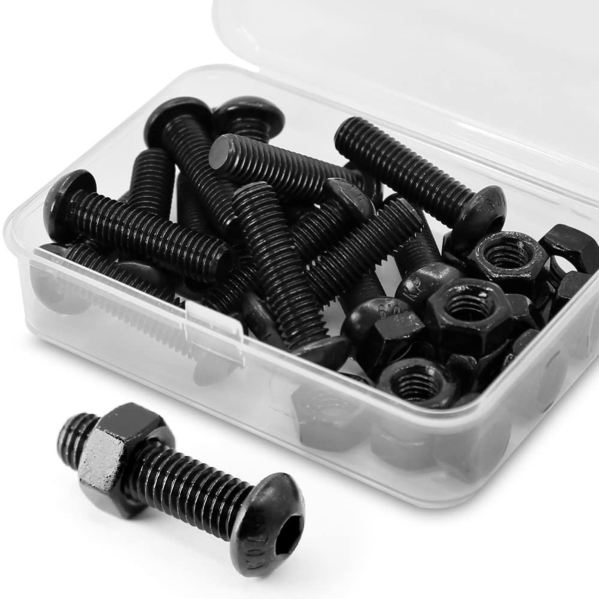 Sets) M8 x 30 mm koepelschroef met binnenzeskant en moeren, volledige schroefdraad van koolstofstaal 10,9 (zwart)