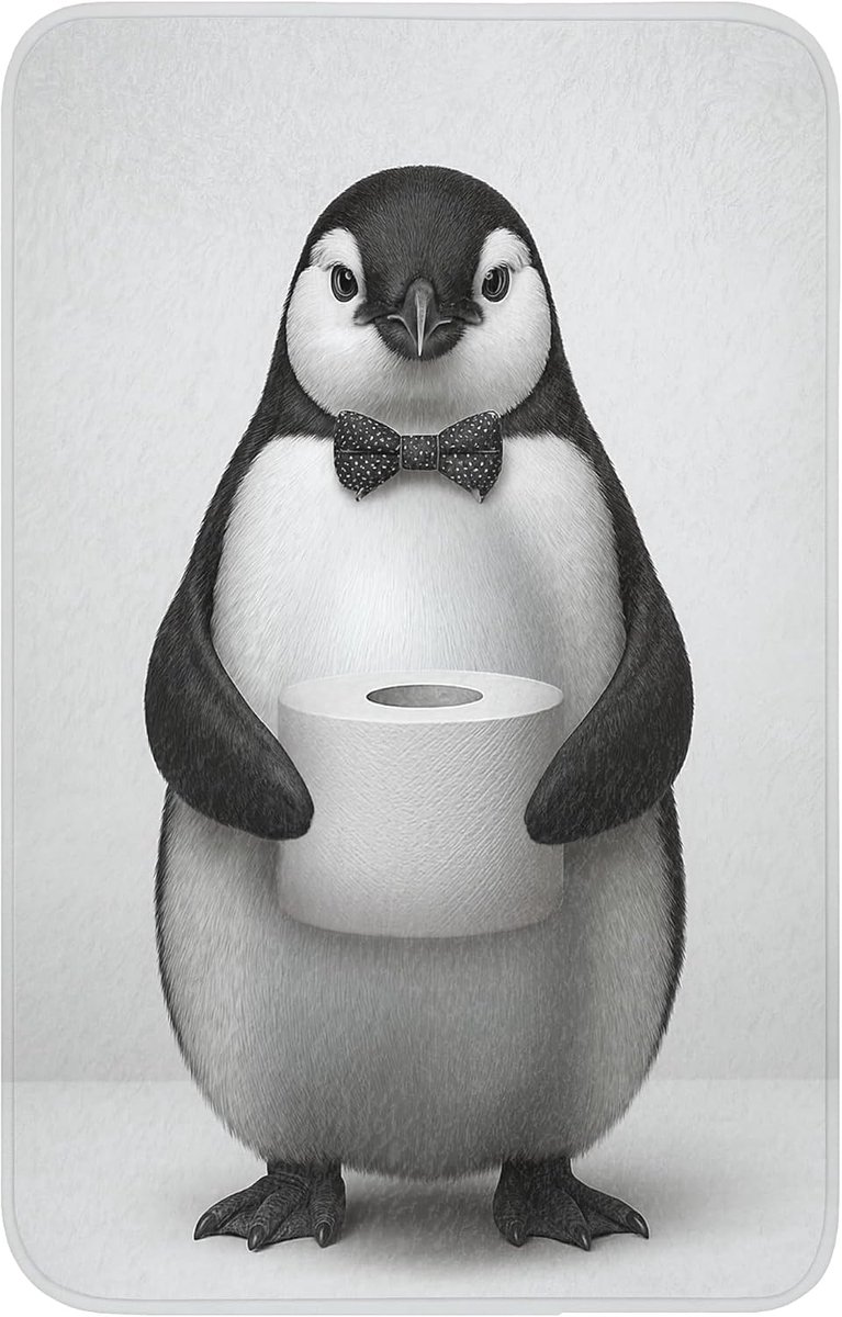 Badmat Rechthoekig 50x80 cm Badkamer Bath Mat Douchemat Antislip Wc Badkamermat Memory Foam Wasbaar Bathroom Toilet Mats Washable Pinguïn - Rol - Wit