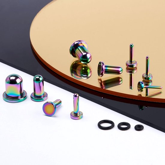 9 paar piercings oorplugs stretching kit van roestvrij staal punk stretchstaafjes oorsieraden oor tunnel enkele flare gauges met O-ringen 14G - 00G voor dames heren — afbeelding 2