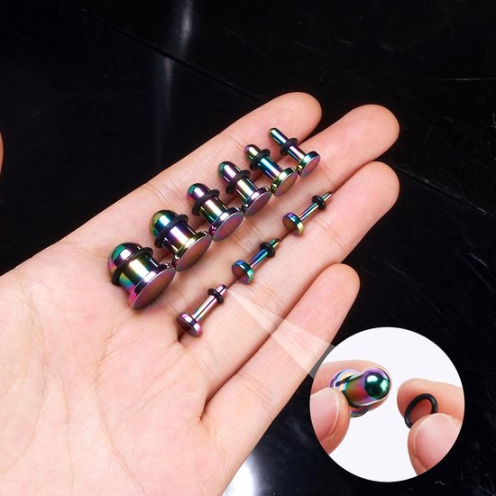 9 paar piercings oorplugs stretching kit van roestvrij staal punk stretchstaafjes oorsieraden oor tunnel enkele flare gauges met O-ringen 14G - 00G voor dames heren — afbeelding 4
