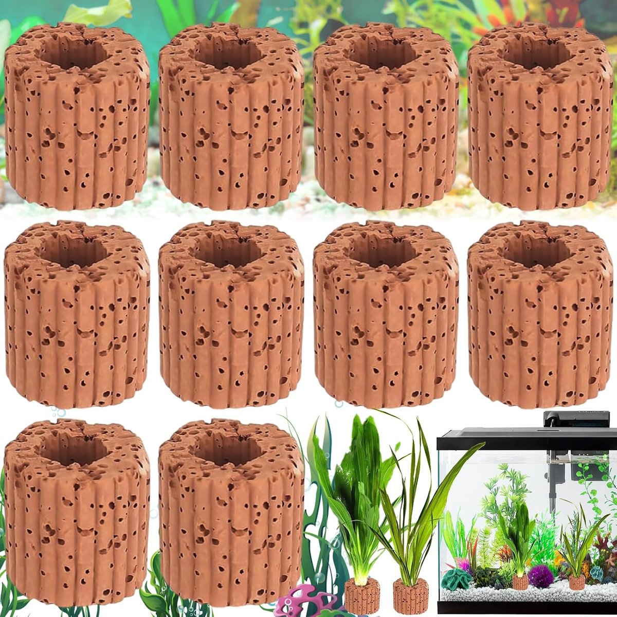Dcas 10 Stuks Aquariumringen, Waterplant Vaste Ringe, Waterplanten Aquarium Keramische, Waterplanten filtermateriaal vaste ringen, Aquatische Vaste Ring Aquariumaccessoires (2,5 Cm)