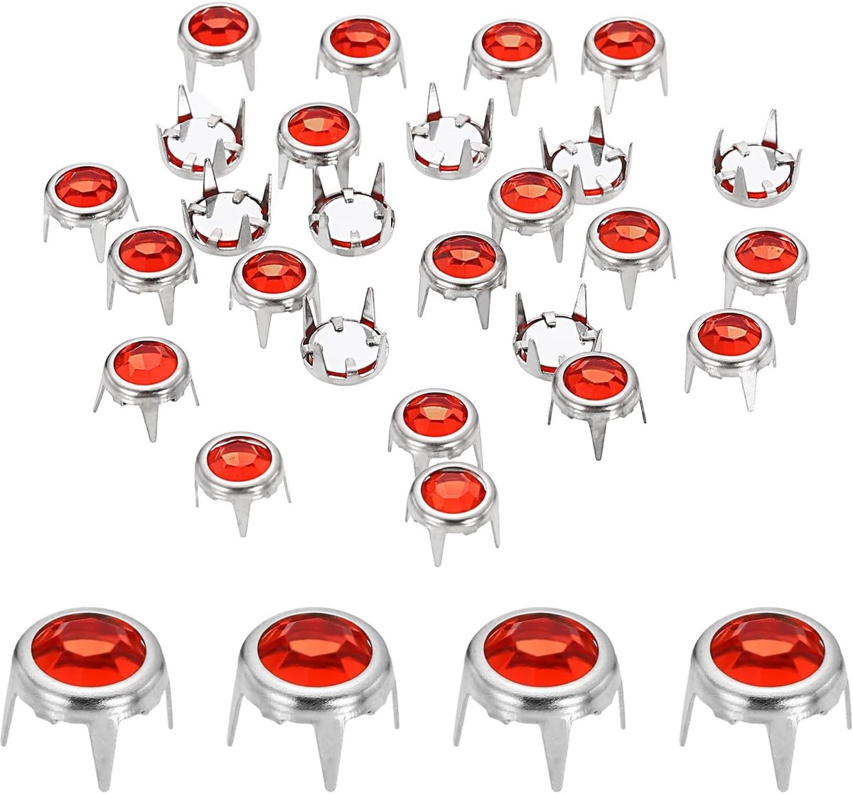 Navulset, 50 stuks, 6 mm, platte bodem, strassteentjes, nagelkoppen, klinknagels, metalen spikes, klinknagels, decoratie voor doe-het-zelf kleding, schoenen, riem, zilverrood