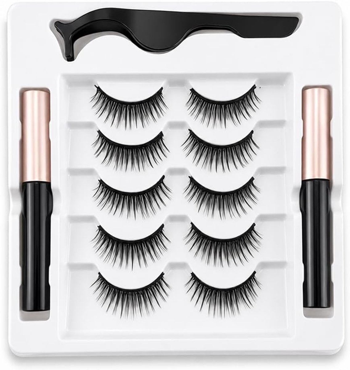 1 Set Natuurlijk ogende magnetische nepwimpers, ultralicht en gemakkelijk aan te brengen - inclusief wimperkruller, waterdicht en herbruikbaar (5 paar)