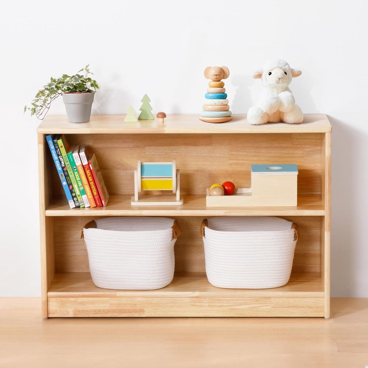 Rubberhouten speelgoedkast, speelgoed kinderrek, 90 x 30 x 60 cm | Kindvriendelijke, veilige hoogte, moeiteloze montage, kinderboekenkast voor kinderkamer, klaslokaal en kinderdagverblijf