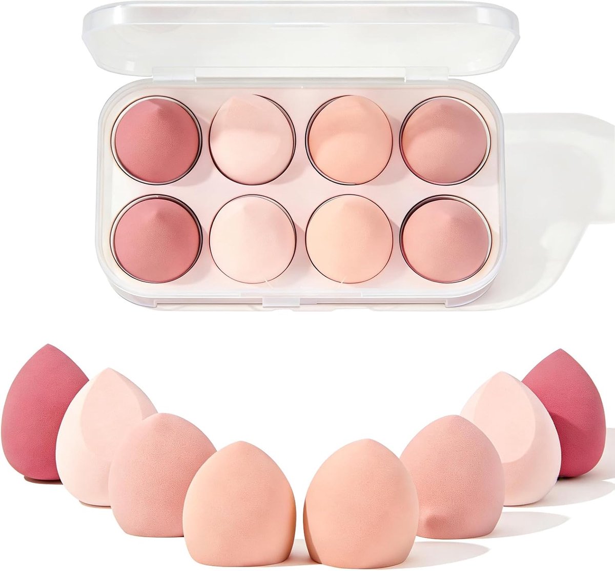 8 Stuks Make-up Spons Set, Schoonheidsspons voor Foundation | Nat en Droog, Latexvrij, Geschikt voor Foundation, BB Cream, Vloeistof, Zonnebrandcrème