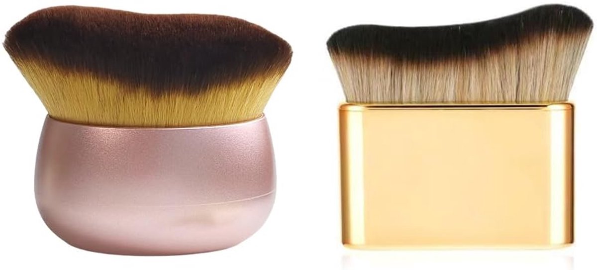 2 Stuks Make Up Kwasten Set Lichaamsborstel Zachte Body Brush Platte Blush Kwast Cosmetische Foundation Poederkwast Contour Kwast Voor Gezicht en Lichaam (Roze + Goud)
