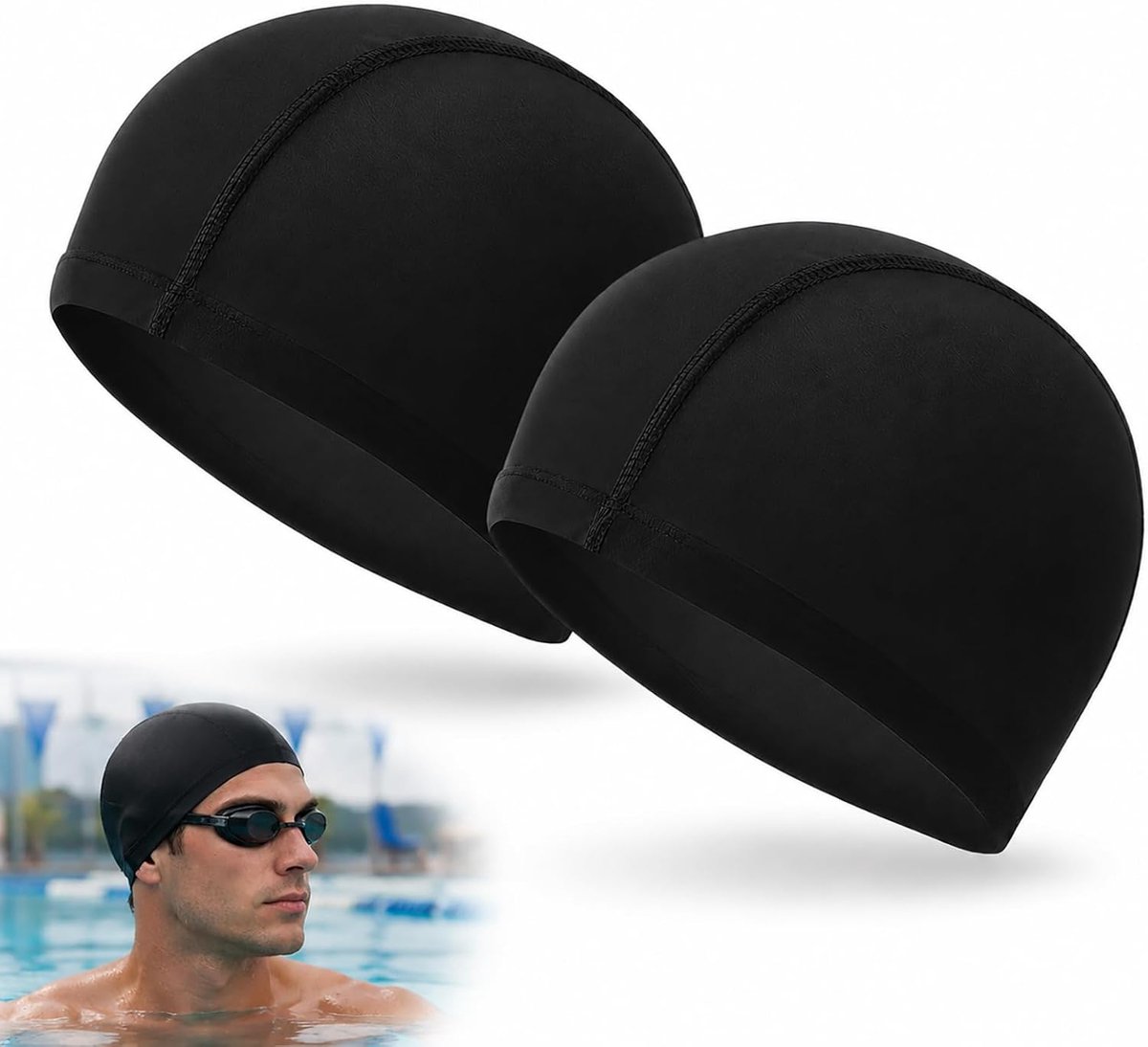 2 Stuks Badmuts Dames en Heren van Elastische Stof, Comfortabele Zwemcap voor Lang Haar, Sneldrogende Zwembad Muts voor Zwemtraining, Watersport, Recreatief Zwemmen, Strand en Dagelijks Gebruik