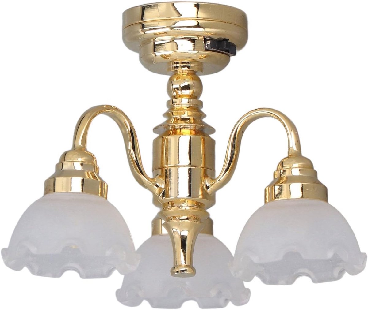 3-hoofds Poppenhuis Miniatuur Plafondlamp voor Decoratie op Schaal 1:12, Metalen Glazen Kroonluchter met Batterijvoeding voor Poppenhuis, Microlandschapsdecoratie, Fotografie