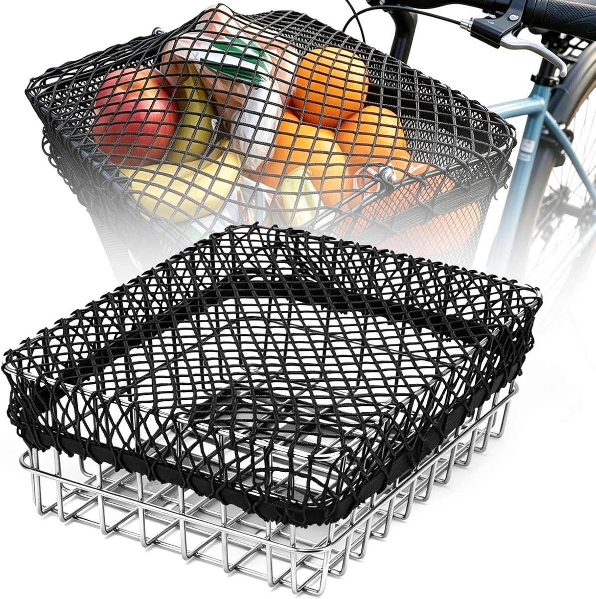 Bagagenet voor fiets, net voor fietsmand achter, stretch mesh cargo bag, bagagenet voor fietsen voor elektrische scooter, e-bike, fiets en motorfiets