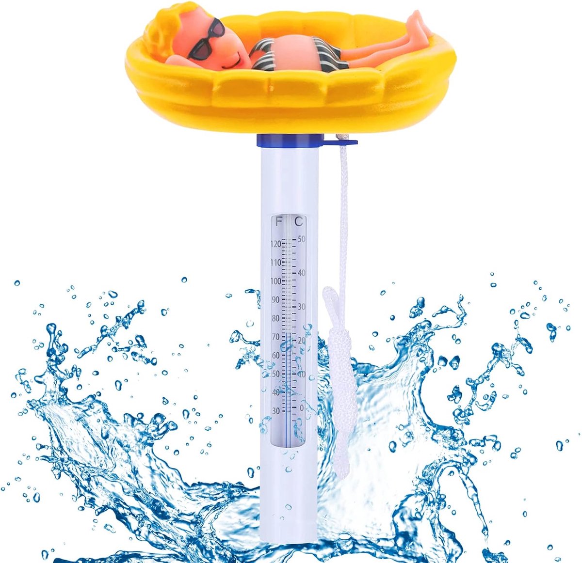 Zwembad-thermometer voor kinderen, zwembadthermometer, cartoonvorm, drijvende thermometer, met touw, babythermometer voor aquaria, spa, zwembad