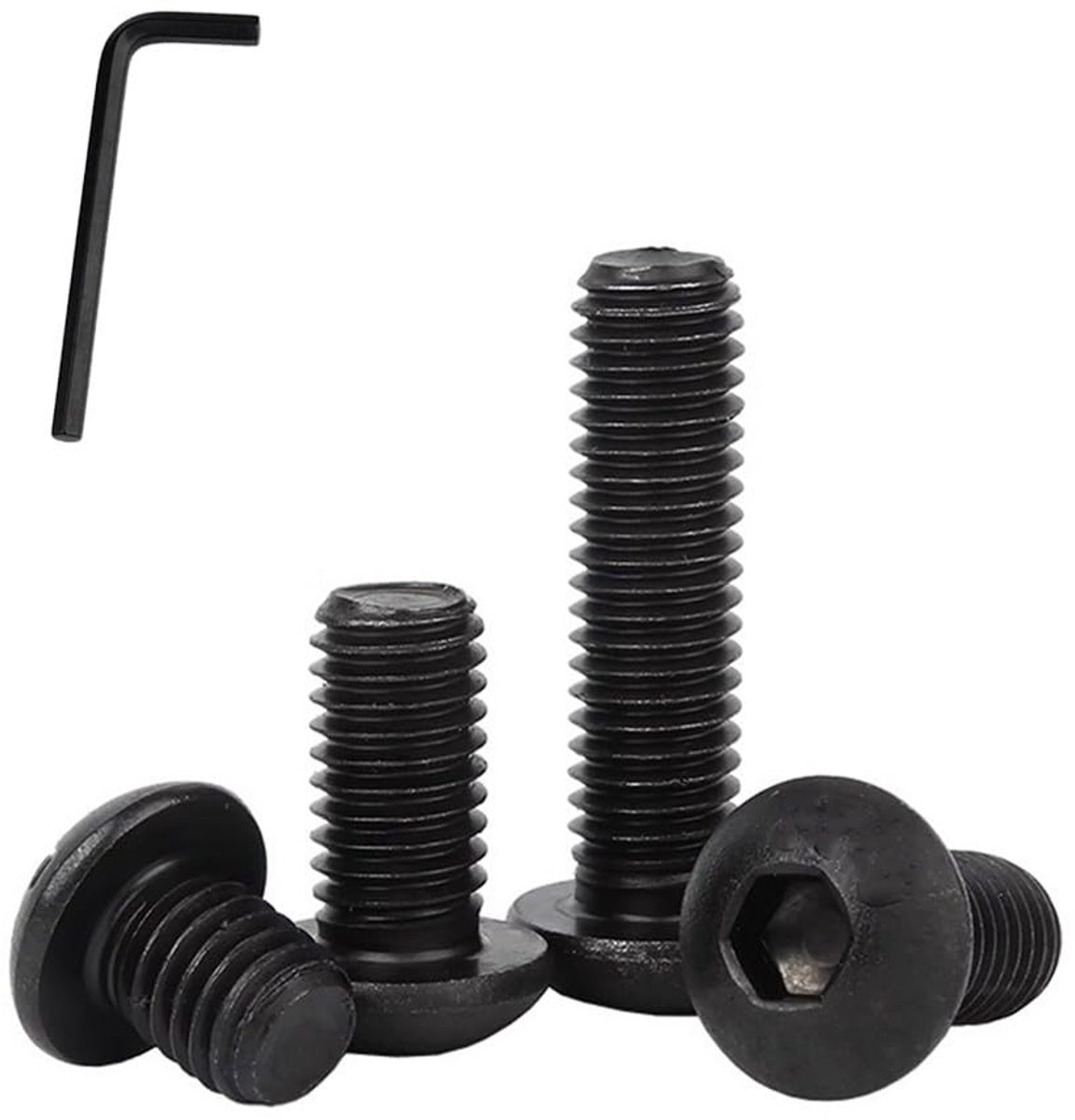 20 Stuks Zeskant Inbusschroeven - M6 x 12mm Koolstofstaal Zwart Volledig Draad Rondkop Schroeven met Zeskantsleutel voor Machines, Apparatuur en Meubilair