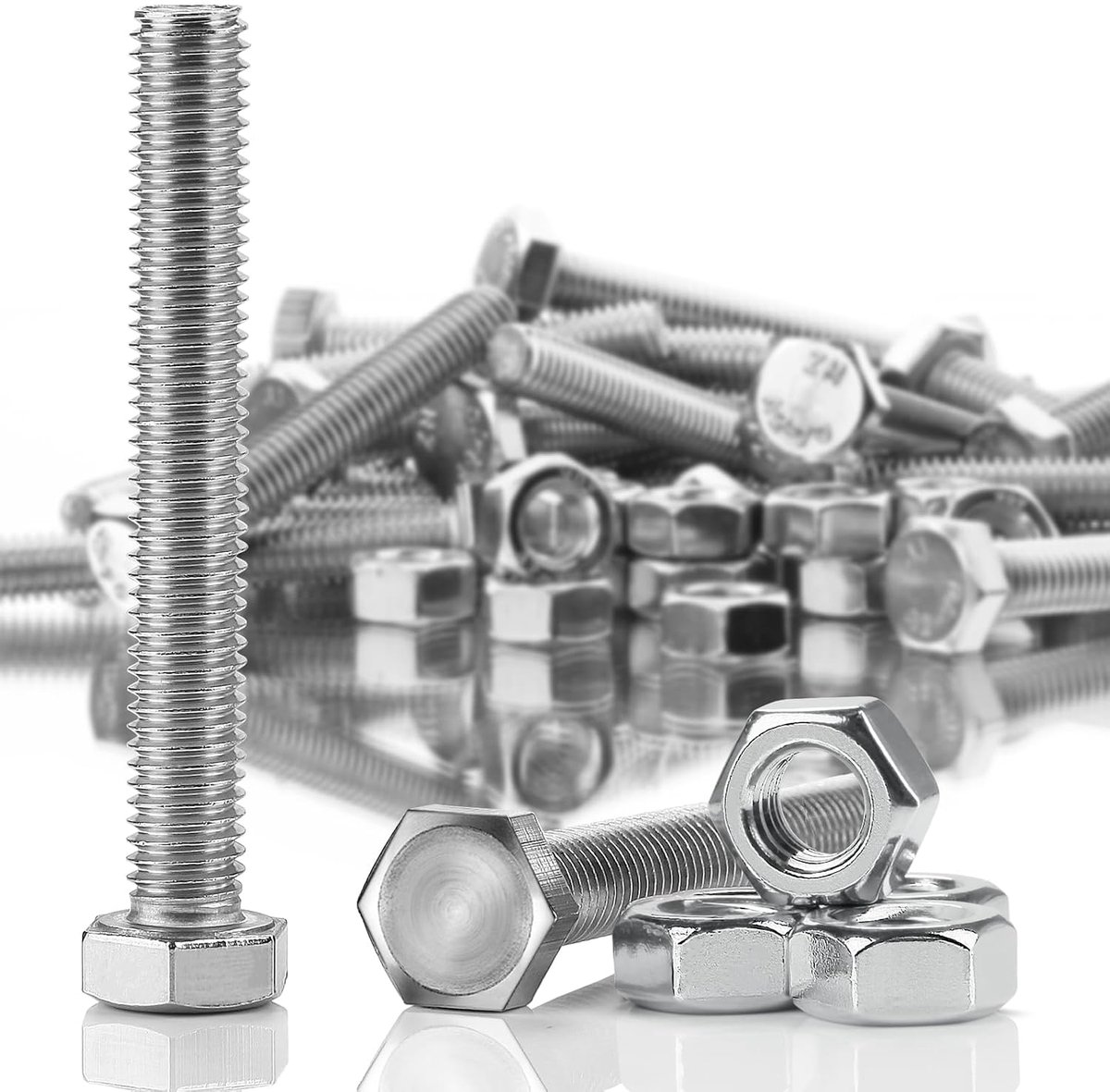 25 sets zeskantschroeven, M5 x 60 mm, bouten en zeskantmoeren set DIN 933/ISO 4017 roestvrijstalen schroeven, A2 V2A schroeven, zeskant, volledige schroefdraad, machineschroeven