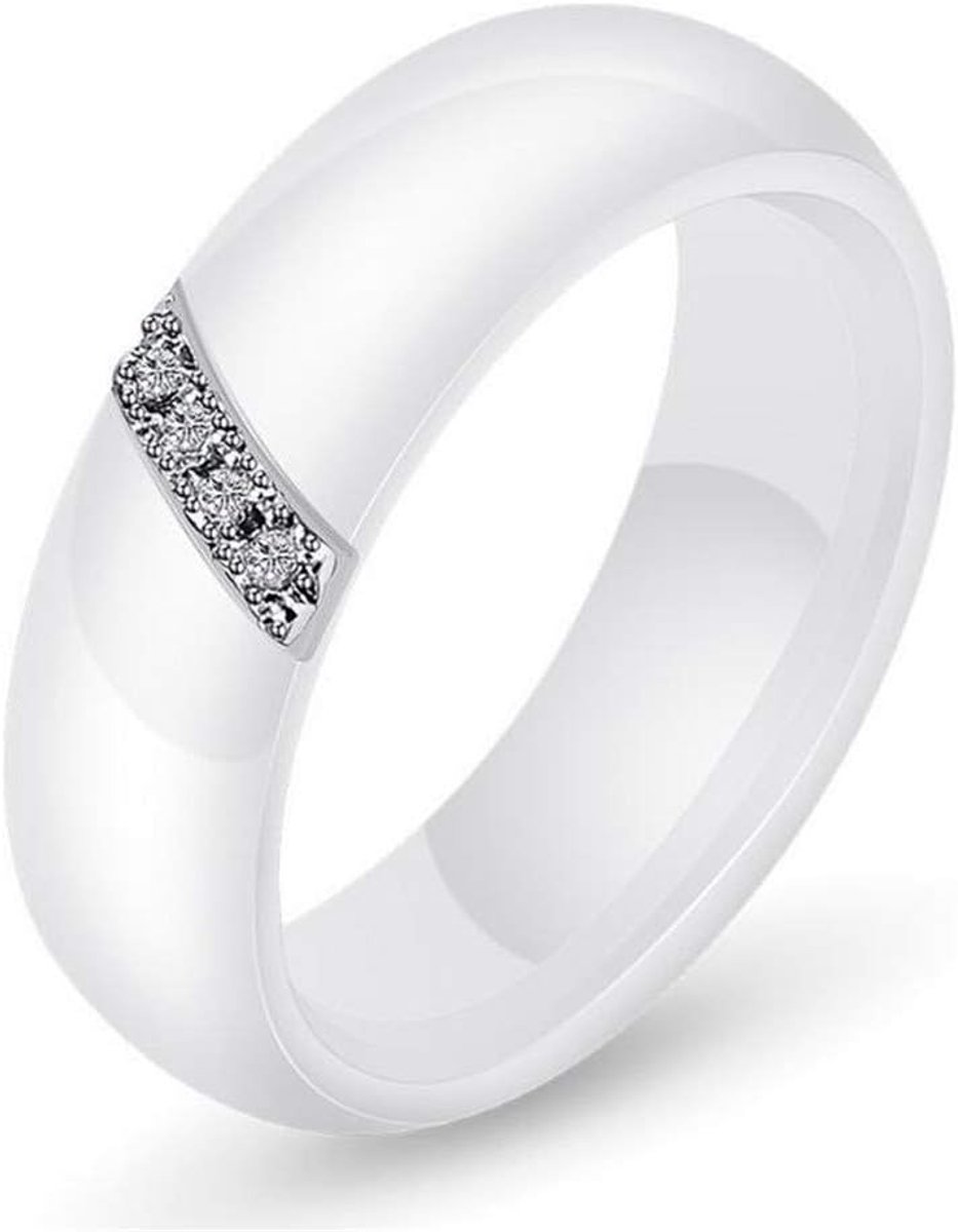 Oblique Zirkoon Bar Engagement Bruiloft Band Vrouwenring Keramische