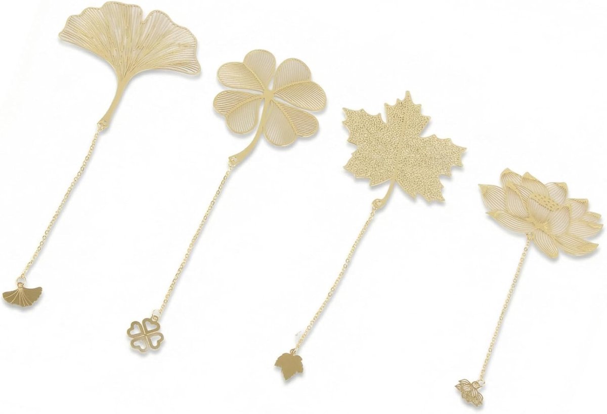 Holle Dunne Gouden Messing Metalen Bladwijzers met Ketting, Set van 4 Schattige Bladwijzers voor Vrouwen, Praktische en Prachtige Lezers en Schrijvers