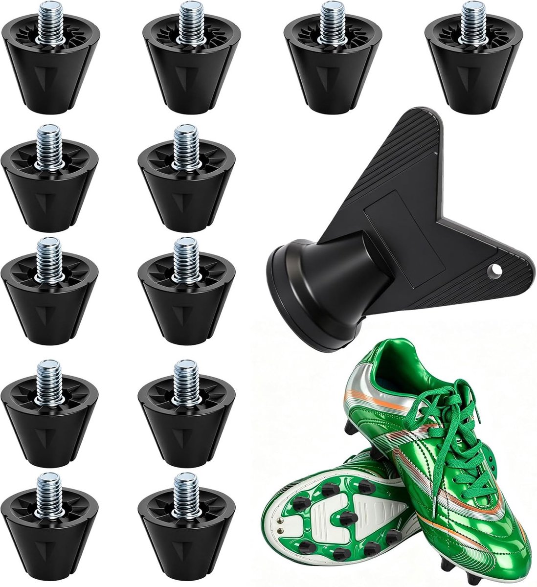 12 x M5 schroefbouten set voor voetbalschoenen (4 x 16 mm en 8 x 13 mm) incl. driehoekige sleutel, universele reservenoppen van nylon en metaal, antislip en stabiel voor gazon en kunstgras