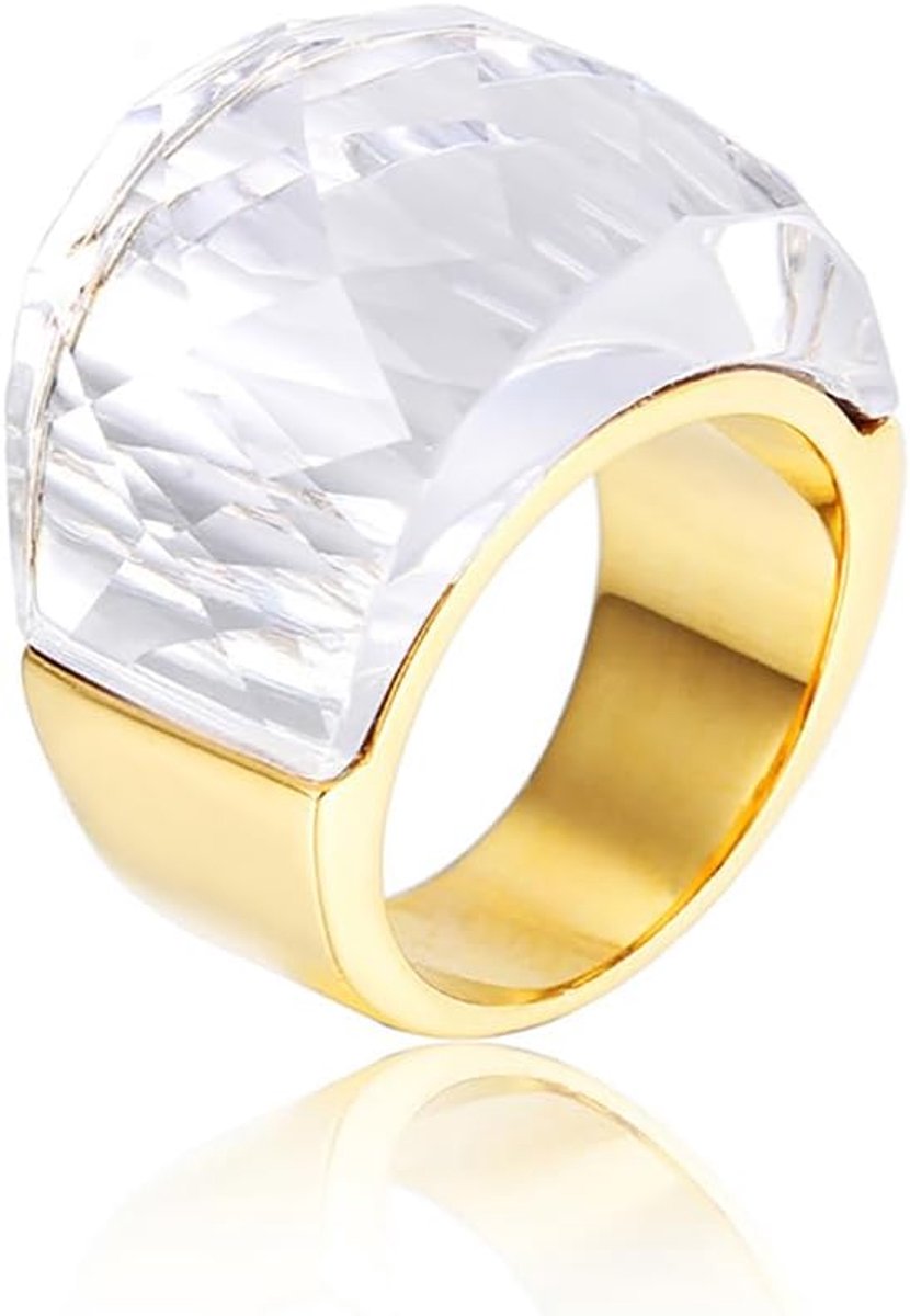 Kristalglas roestvrij stalen band verguld mode overdreven CZ ringen vrouwen prachtige grote statement strass banden cocktail party ring voor dames verjaardag