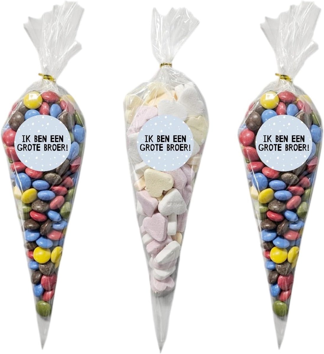 Cellofaan puntzakken 30x16 cm - Transparant met stickers - Perfect voor traktaties - SnelShoppen