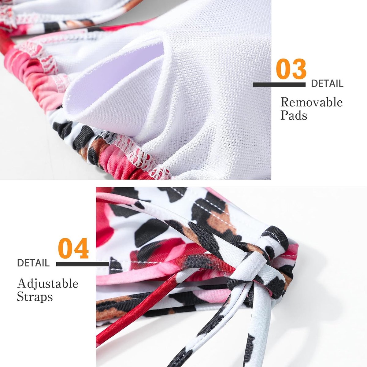 Bikiniset, driehoekige tanga, badpak, bloemenpatroon, V-hals, tweedelig