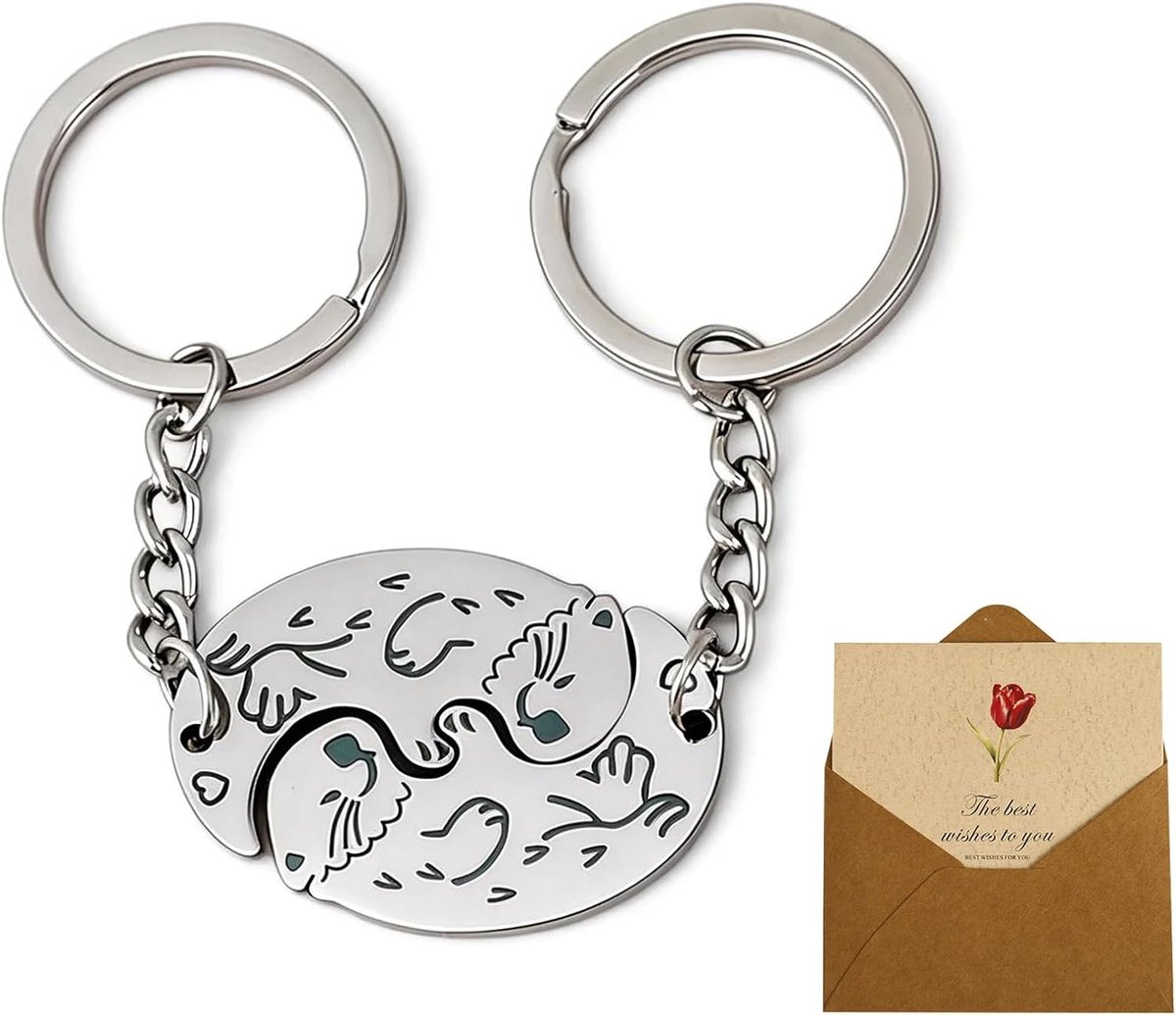 2 stuks paar sleutelhangers, een belangrijk romantisch cadeau voor hem/haar voor verjaardag, Valentijnsdag of Kerstmis, liefdescadeau voor koppels, vrienden en familie, vrienden en meisjes