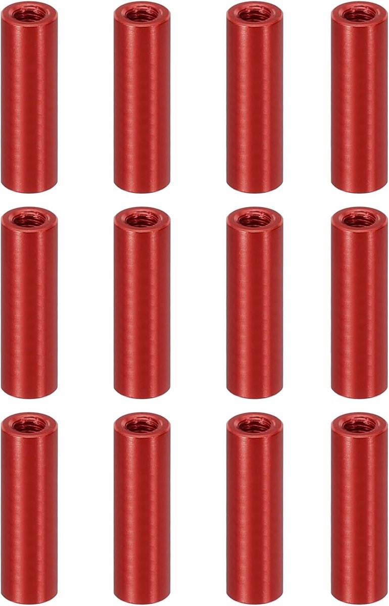 M3 Aluminium Afstandhouders, 12 Stuks Metalen Afstandhouders Aluminium 3 mm IDx5 mm OD x 18 mm L Draad Afstandhouder Schroefstandaard Kolompen Vrouwelijk rond, Rood