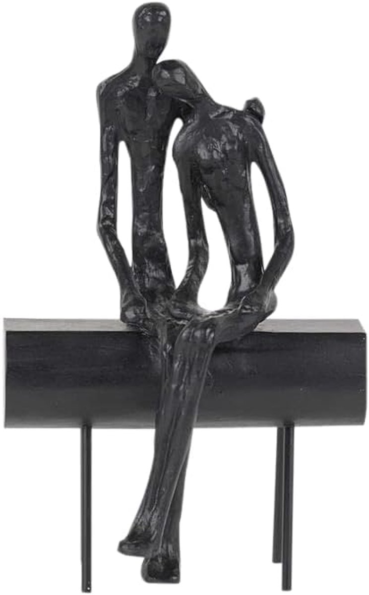 Decoratieve beeldengroep stel op bank - metaal zwart - 16,5 x 13 x 31,5 cm - sfeervolle woonaccessoire - SnelShoppen