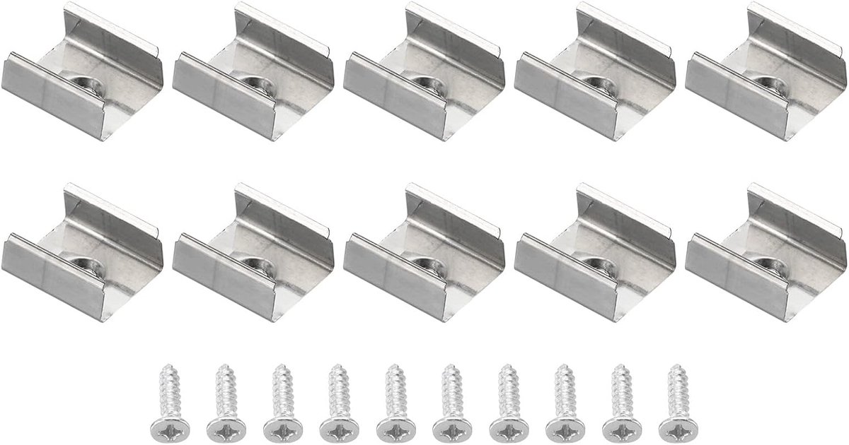 Bevestigingsclips voor led-lichtstrip, 100 stuks, roestvrij staal, met schroeven, voor kabel, glanzend, neonband, RGB, 15 mm, 17 mm