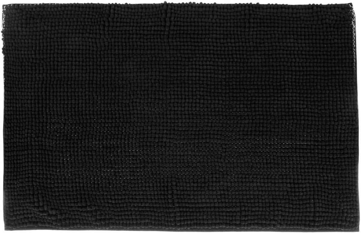 Badmat chenille 50 x 80 cm - zwart - antislip en comfortabel - perfect voor de badkamer - SnelShoppen