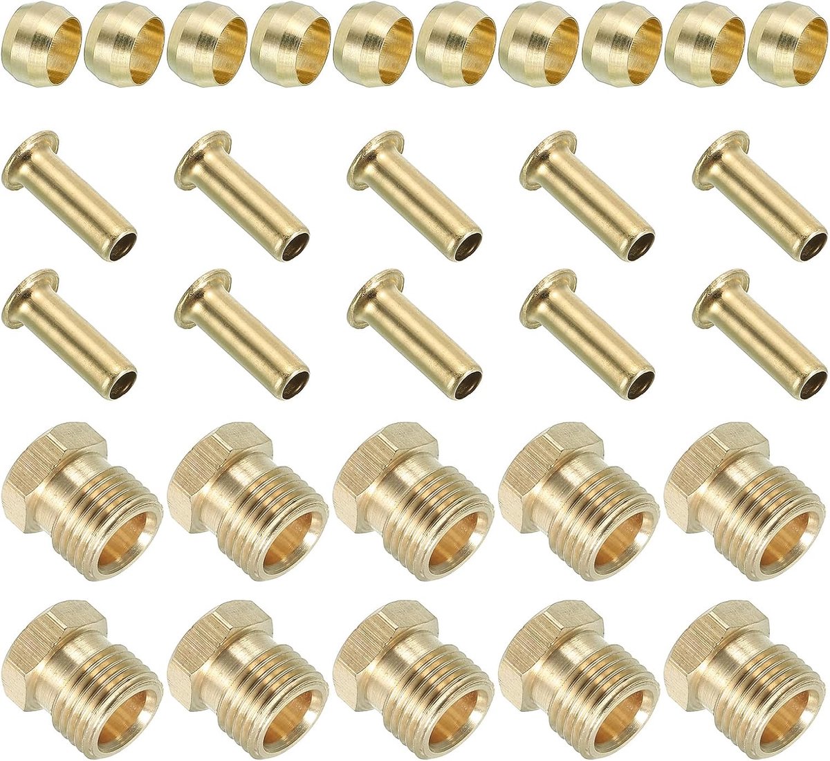 4mm ID 6mm OD Buis Compressie Assortiment Kit, 15 Set Messing Compressie Mouw Ferrule & Insert & Moer voor Water Olie Luchtpijp
