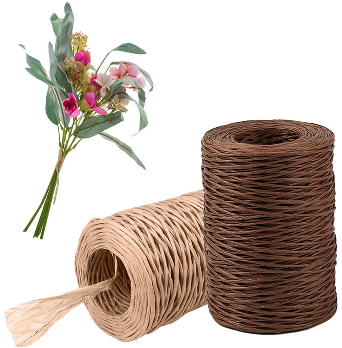 2 rollen, ijzerdraad, 200 m, papierkabel voor decoratief natuurlijk papier, papierband en ijzerdraad voor verpakking, decoratie en doe-het-zelf