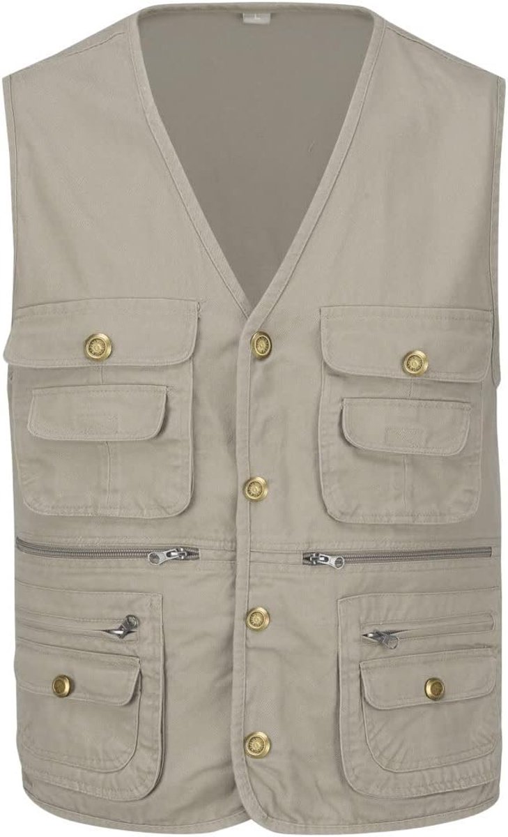Mannen Multi Pocket Gilet Outdoor Vissen Vest Katoen Fotografie Jacht Safari Vest Utility Mouwloze Jas