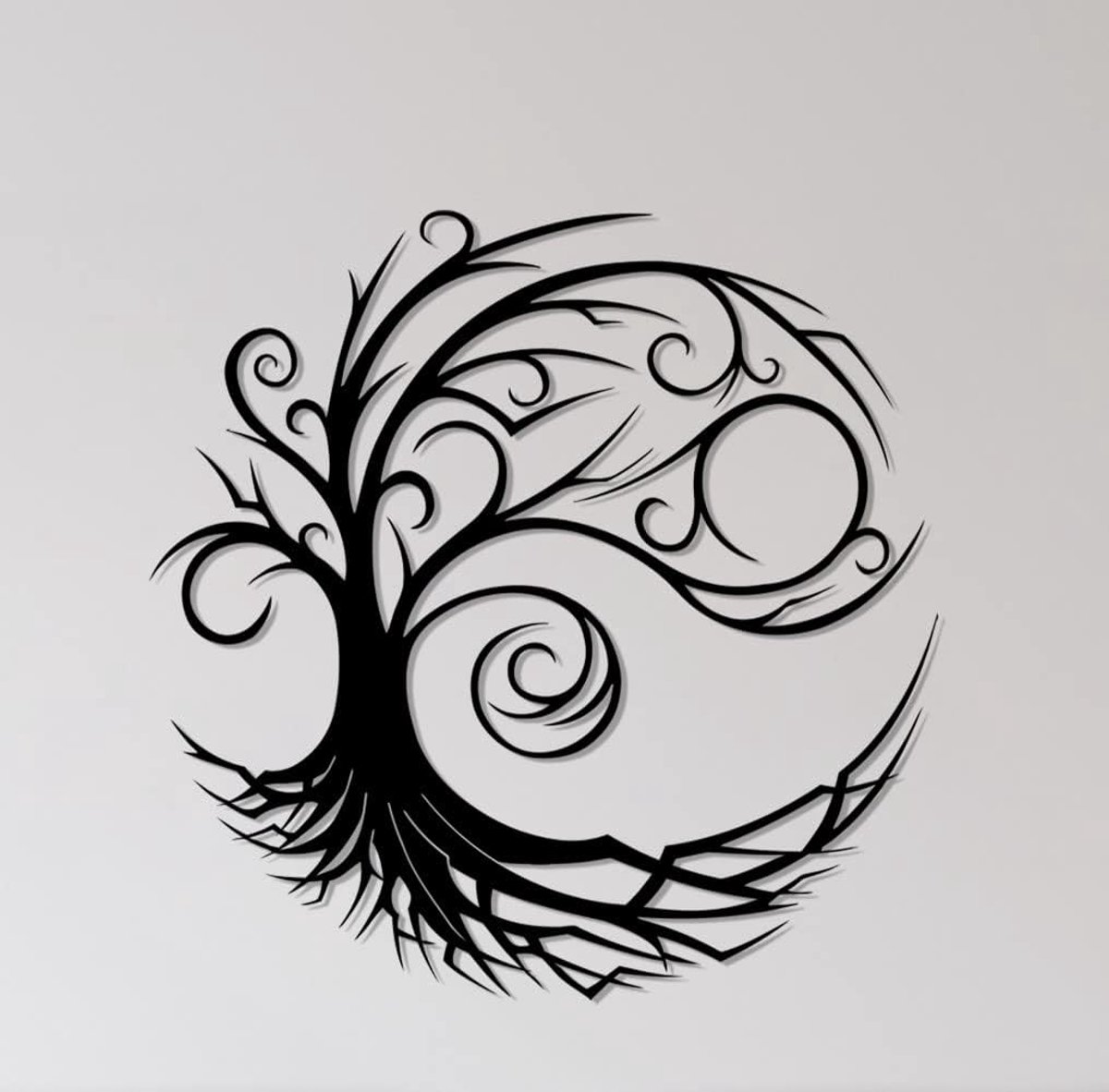 dv decovieno Decoratieve boom, rond, ingelijst, levensboom, metaal, wanddecoratie voor huis, woonkamer, slaapkamer en kantoor, grote boom, muurkunst van metaal (60 cm)