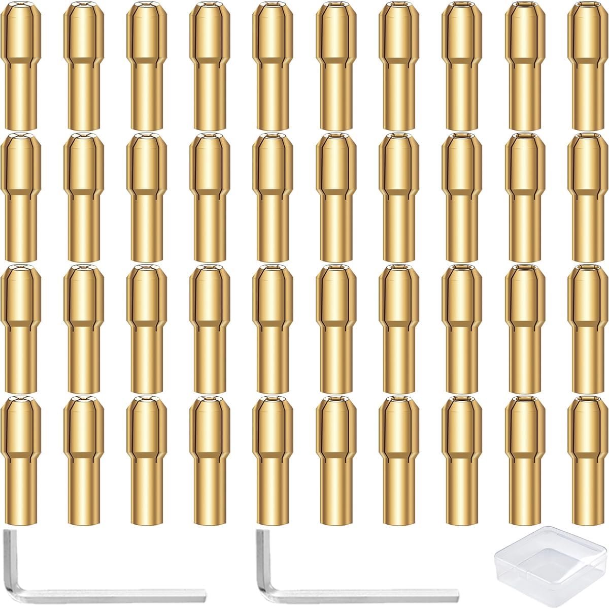 Drill Collet Chuck Set, 0.5-3.2mm Precision Chuck Holder Electric Grinding Quick Change Drill Lock Nut Bit Accessories for Dremel Rotary Tools Replacement, with Box & L-Wrench (40 Pcs)