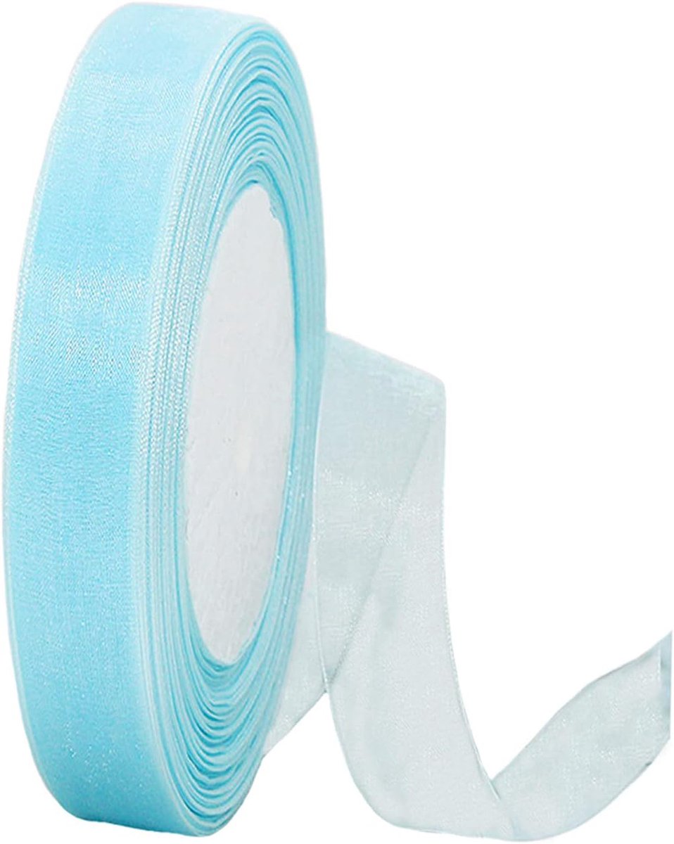Babyblauw organza chiffon lint 15 mm voor geschenkverpakking, 45 m doorzichtig chiffonlint pastelblauw haarlint verjaardagscadeau wikkellint kerstlint organza om te knutselen, kransen