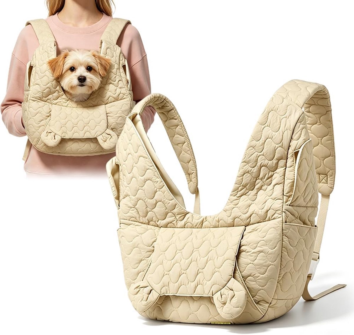Hondendraagtas tot 10 kg voor kleine honden, kaki, frontpakket, hondenrugzak met verstelbare rugriemen en veiligheidskarabijnhaak, handsfree hondentas voor wandelingen, outdoor en uitstapjes