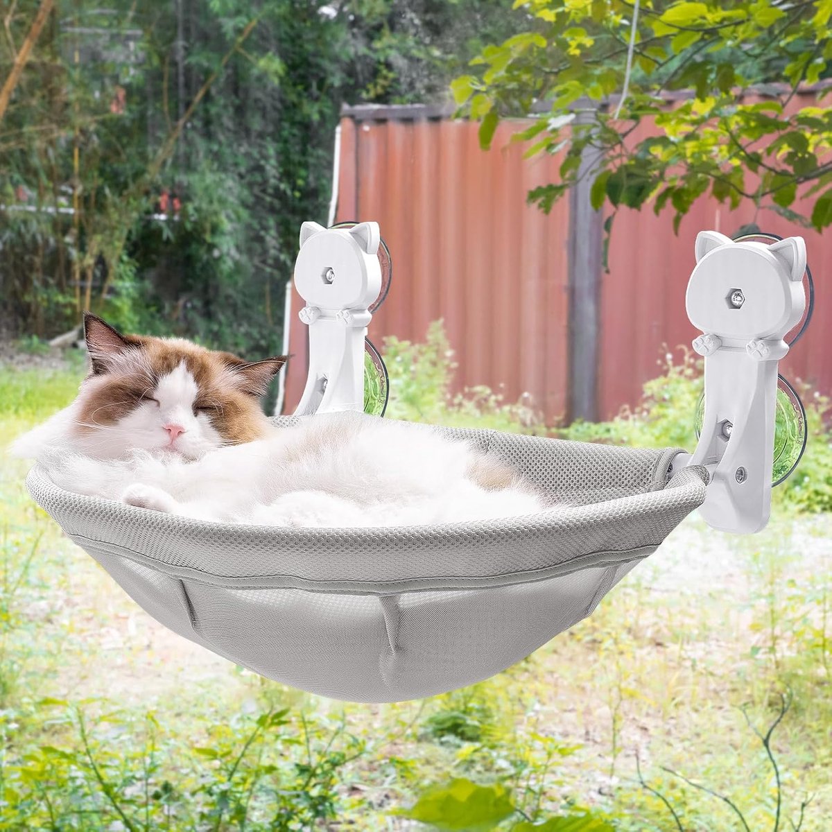 Raam baars, draadloze, ademende kittenbedden voor uitzicht | Geen gereedschap nodig. Sterke zuignappen houden tot 40 lbs. Opvouwbaar ontwerp bespaart ruimte. Perfect voor vogels kijken.