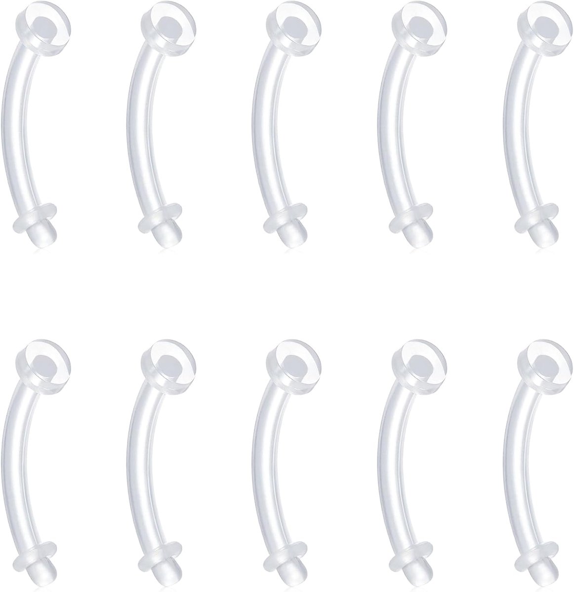 Navelpiercing van kunststof, 14 G, transparant, bioflex, buikring, gebogen, 8/10/12/14 mm