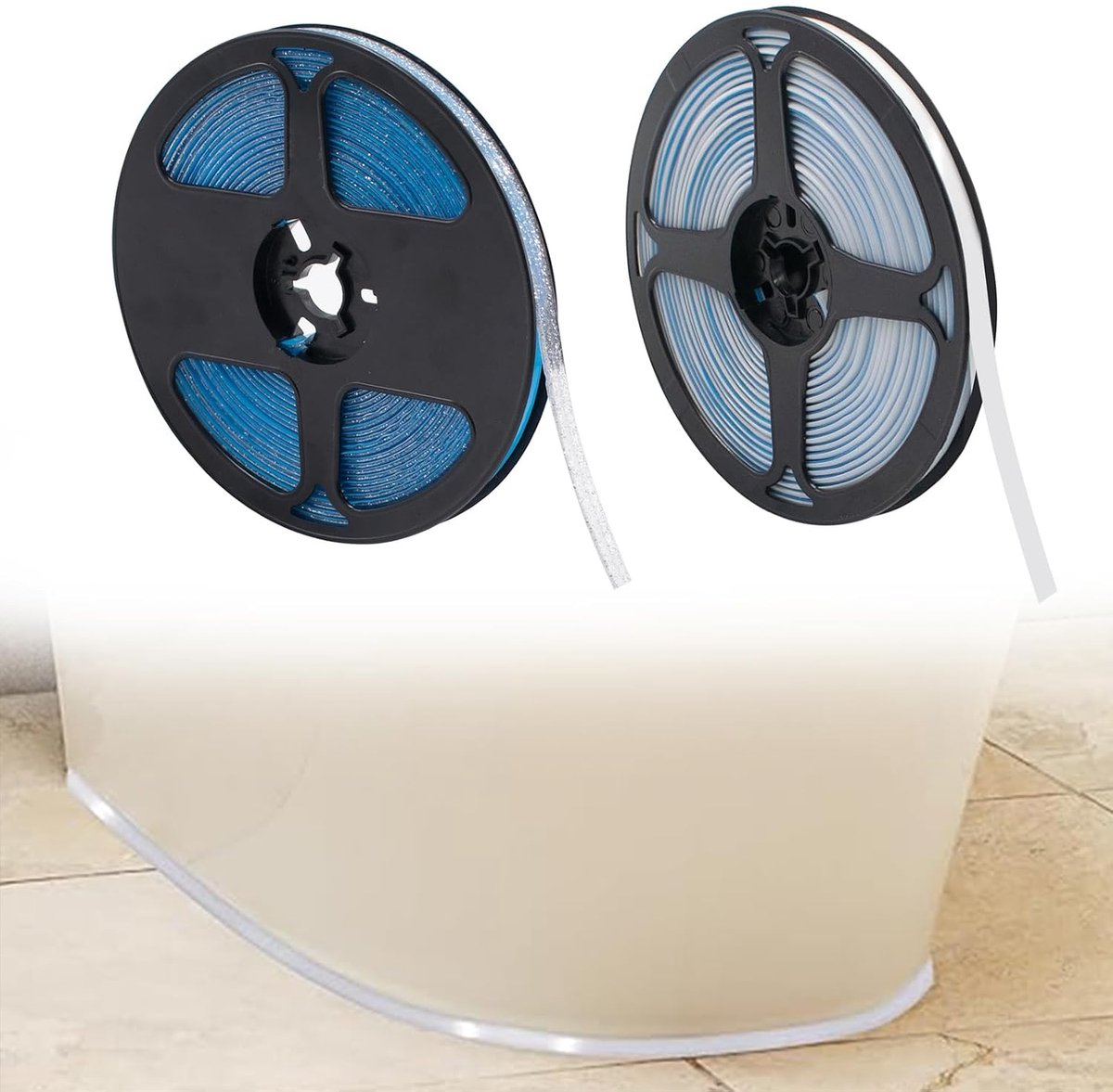 2 rollen afdichtingstape, zelfklevend, pvc, afdichtstrip, waterdicht plakband, 6 m lang, 0,8 cm breed, voor fornuis, gootsteen, badkamerhoek, keramische tegels, wandranden, 2 kleuren
