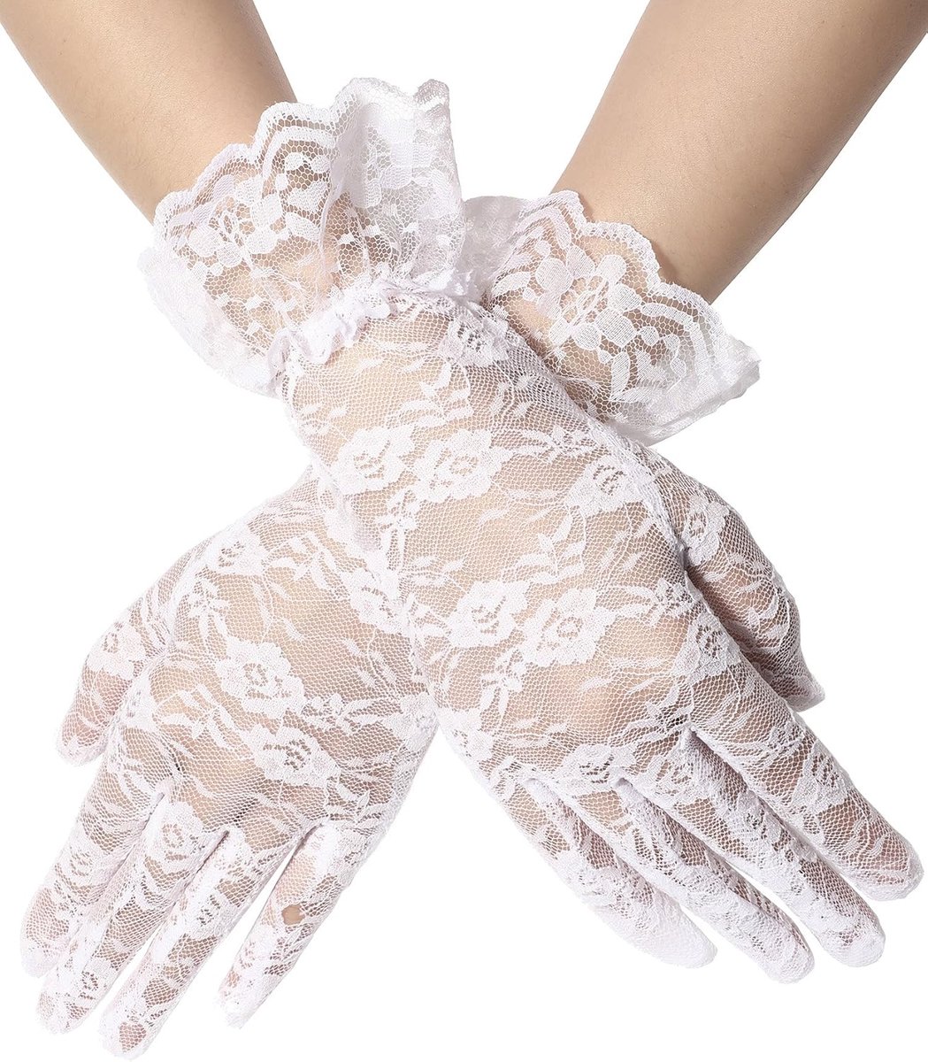 Handschoenen van kant, korte zomerhandschoenen voor bruiloft, communie, wit, Eén maat