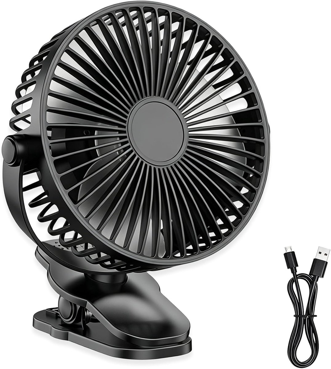 Mini-USB-clip-ventilator, 10.000 mAh, oplaadbare ventilator, stil, tafelventilator met 720° draaibaar, geschikt voor thuis, kantoor, camping, kinderwagen, zwart