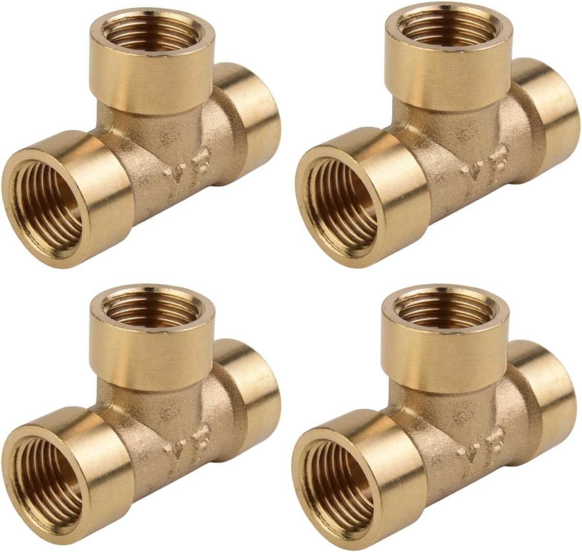Set van 4 Messing T-stuk 1/4 inch Buitendraad – 3-Wege Verdeler, Leidingverbinder voor CO2 Aquarium, Perslucht, Micro-bewatering en Pneumatiek