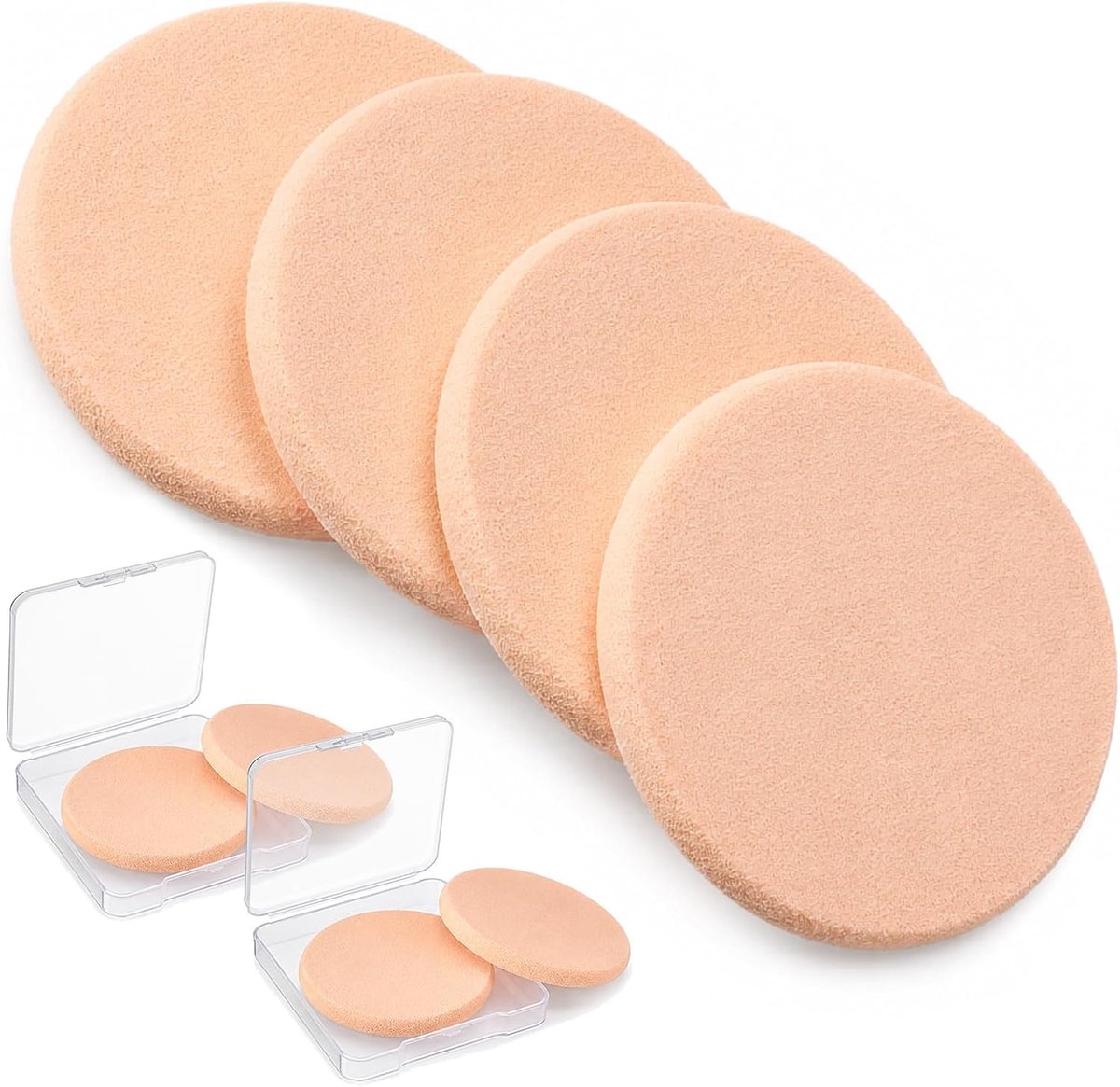 Ronde make-upspons, 4 stuks, met 2 dozen, make-upsponzen voor alle huidtypes, voor vlekkeloos gebruik, nat en droog dubbel gebruik