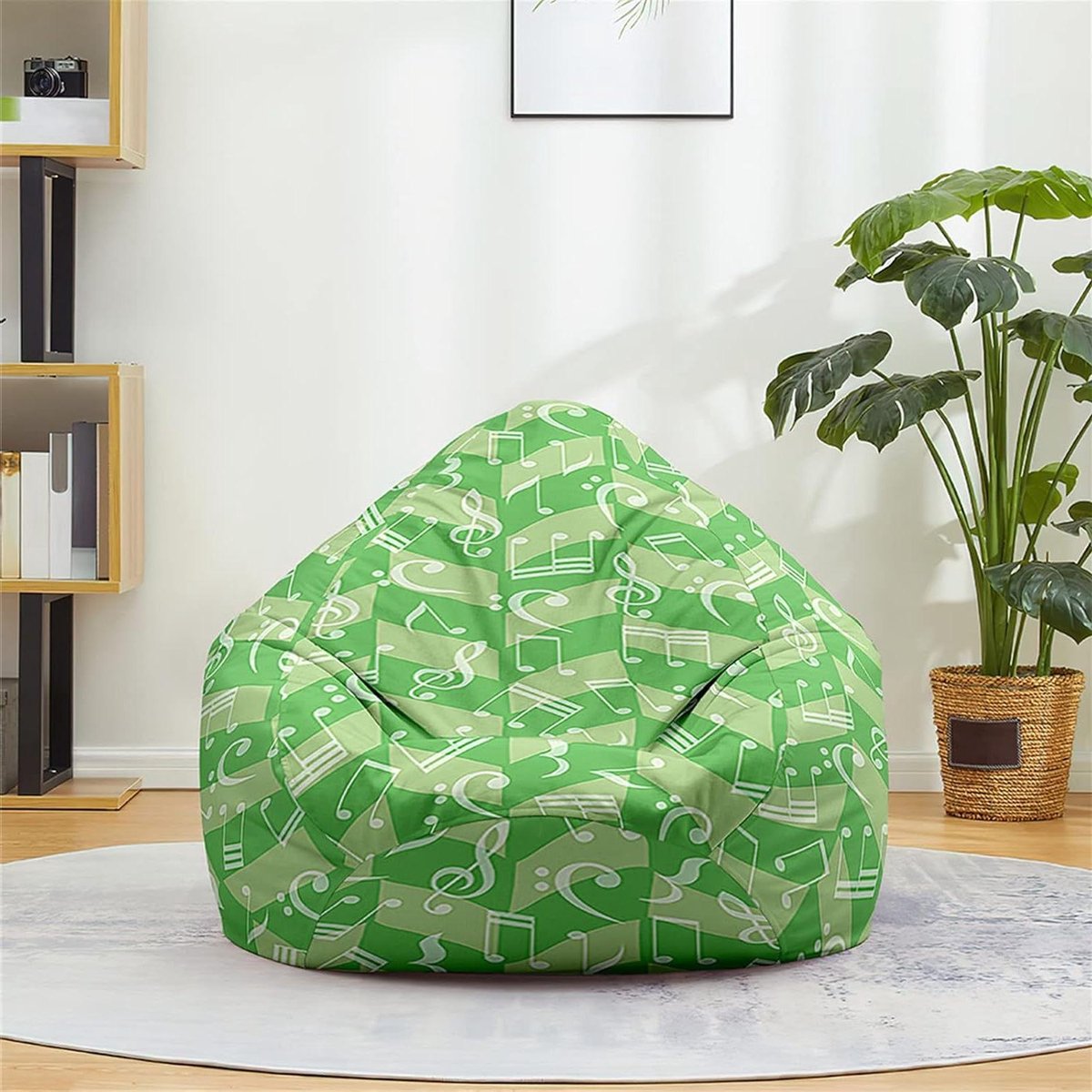 Zitzak Hoes - Stoelhoes Beanbag Cover - Ontspannen Zitten - Zacht Muzieknotitiepatroon - 70x80 cm - Groen