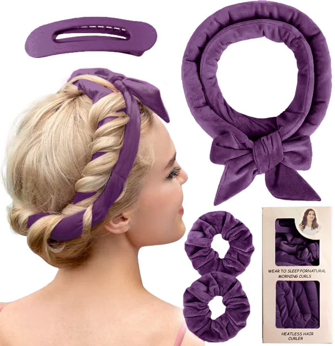 Velours Haarrollers Set voor Hittevrije Krullen met Clip - Paars